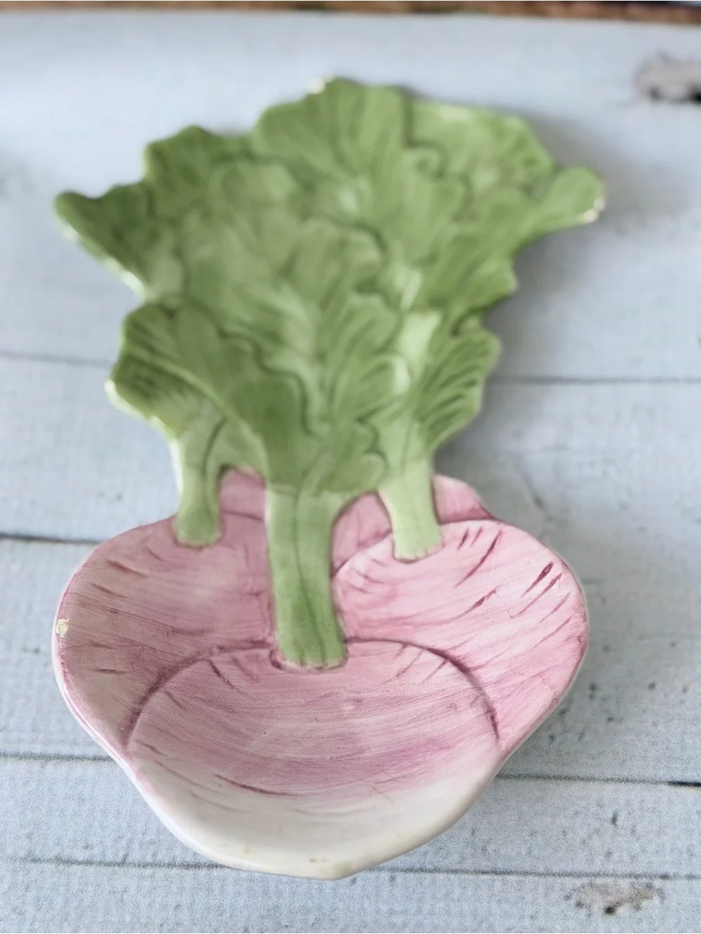 Ceramic Radish Salt and Pepper Shaker Set with Leaf Tray - Pink Green